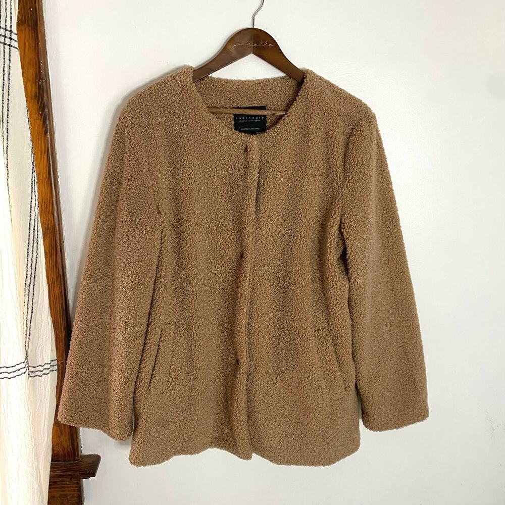 Sanctuary Crafted & Tailored Snap Front Tan Teddy Coat Size L Cozy